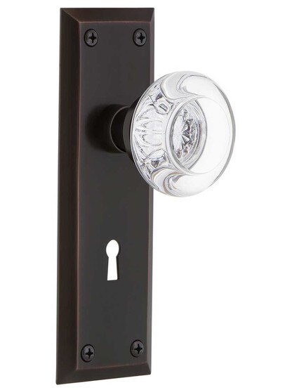 New York Style Door Set with Round Crystal Glass Knobs in Timeless Bronze.